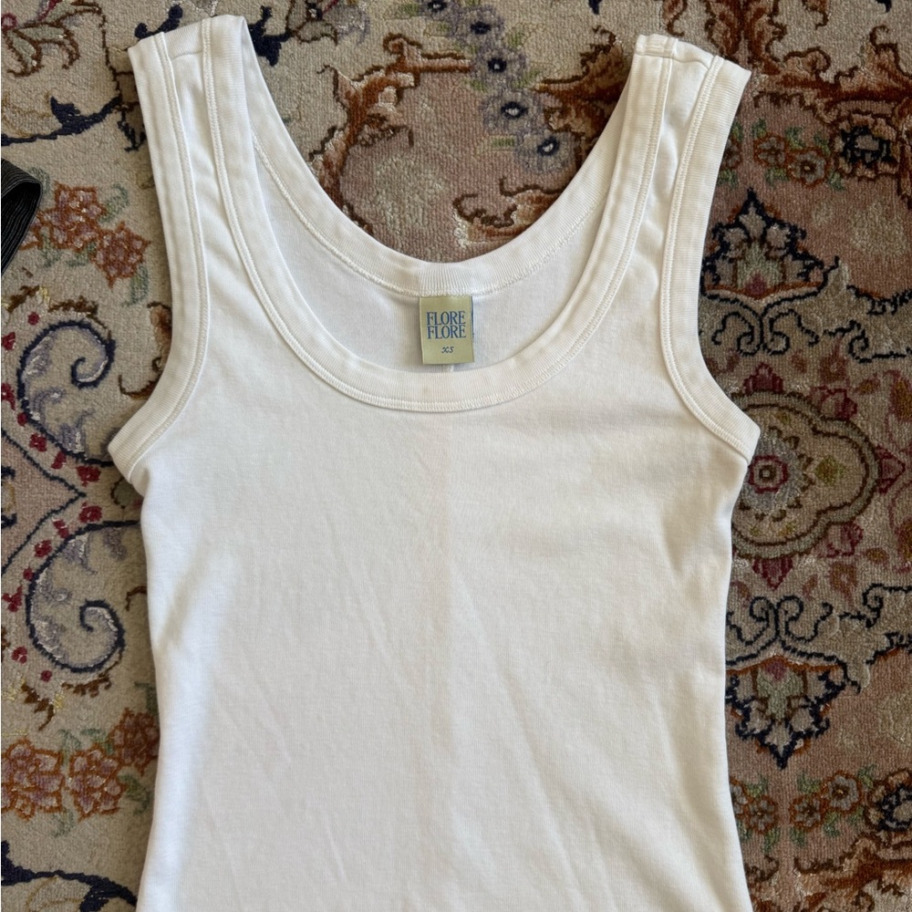 Flore Flore White Ribbed Tank Top